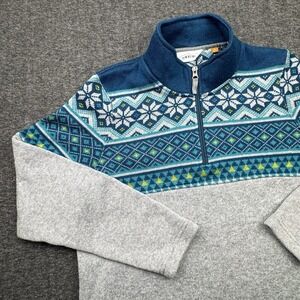 Orvis 1/4‎ Zip Women's Fleece Pullover Fair Isle Blue Gray Outdoor Casual Sz L